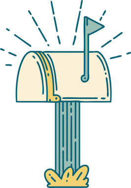 Bir insan tarafından çizilmiş geleneksel dövme stili kapalı posta kutusu çizimi