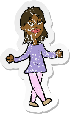 Bir insan tarafından çizilmiş dertsiz bir karikatür kadının gerilemiş çıkartması.