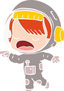 Düz renkli çizgi film konuşan astronot bir insan tarafından çizildi