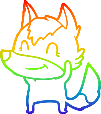 Gökkuşağı gradyan çizgisi. Bir insan tarafından çizilmiş dost bir kurt çizgi filmi.