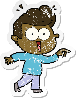 Bir insan tarafından çizilmiş heyecanlı bir karikatür çıkartması.