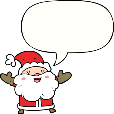 Bir insan tarafından çizilmiş konuşma balonlu Noel Baba çizgi filmi.