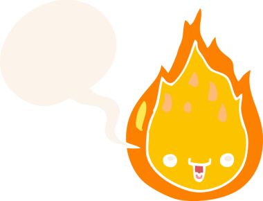 bir insan tarafından çizilmiş, konuşma baloncuklu çizgi film alevi