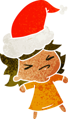 Bir insan tarafından çizilmiş Kawai kızının eski bir Noel karikatürü.