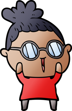 Bir insan tarafından çizilmiş gözlüklü bir karikatür kadın.