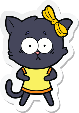 Bir insan tarafından çizilmiş çizgi film kedisinin çıkartması.