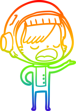 Gökkuşağı gradyan çizgi çizimi Bir insan tarafından çizilen açıklayan astronot kadın çizgi