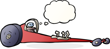 Bir insan tarafından çizilmiş düşünce balonlu çizgi film yarışçısı.