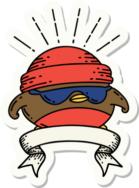 Bir dövme stili çıkartması. Bir insan tarafından çizilmiş havalı robin.