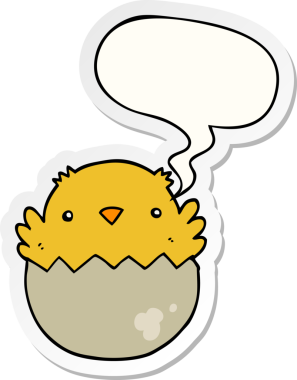 Bir insan tarafından çizilmiş konuşma balonu çıkartmasıyla yumurtadan çıkan karikatür yavrusu.