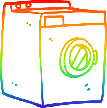 Bir insan tarafından çizilmiş bir çizgi film çamaşır makinesinin çizimi.