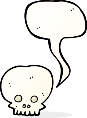 Bir insan tarafından çizilmiş konuşma baloncuğu olan ürkütücü kafatası sembolü.