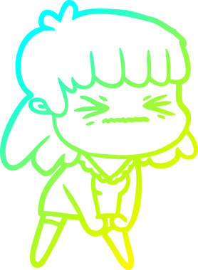 Bir insan tarafından çizilmiş kızgın bir kızın soğuk çizgi çizimi.