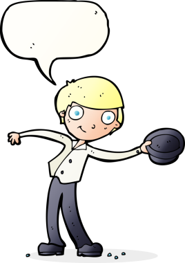 Bir insan tarafından çizilmiş konuşma balonlu şapkalı çizgi film adamı.