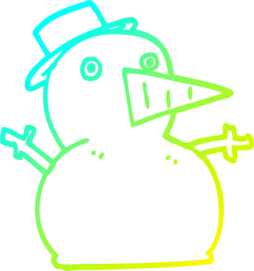 Bir insan tarafından çizilmiş komik bir kardan adamın soğuk çizgi çizimi.