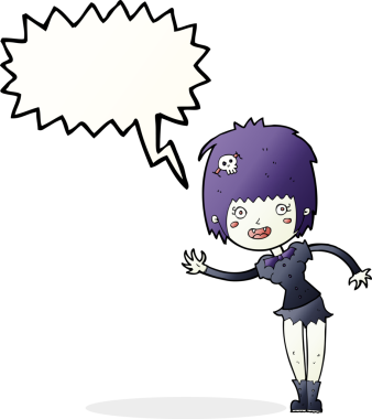 Bir insan tarafından çizilmiş konuşma balonu olan vampir kız.