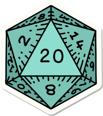 Bir insan tarafından çizilmiş doğal 20 D20 zar etiketi.