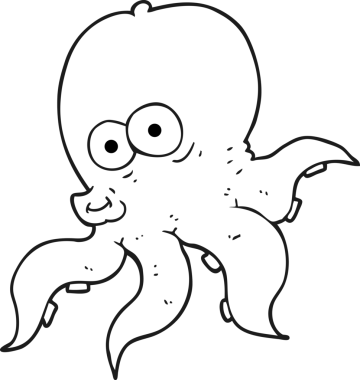 Bir insan tarafından çizilmiş siyah beyaz ahtapot çizimi.