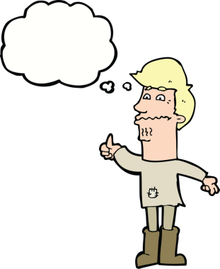 Bir insan tarafından çizilmiş düşünce baloncuğu olan sinirli bir adam.