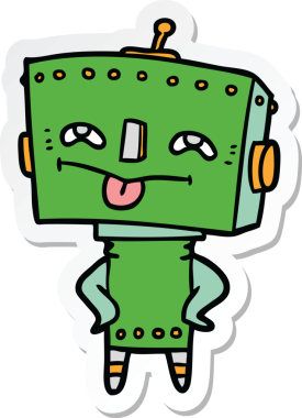 Bir insan tarafından çizilmiş robot karikatür çıkartması.