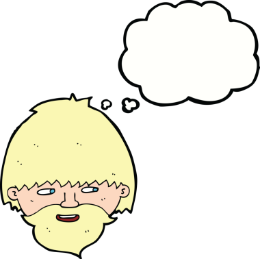 Bir insan tarafından çizilmiş düşünce balonlu sakallı bir adam.