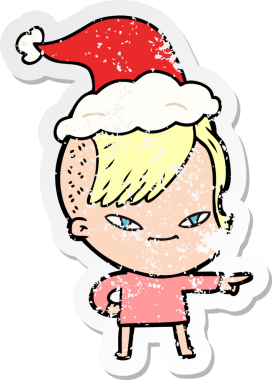 Sevimli bir el çizilmiş. Hipster saç kesimi olan, Noel Baba şapkası takan bir kız çizilmiş. Bir insan tarafından çizilmiş.