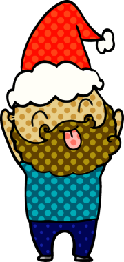 Bir insan tarafından çizilmiş Noel Baba şapkası takan sakallı bir adam.