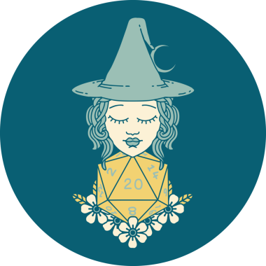 Retro Dövme Tarzı İnsan Cadı Doğal 20 zar atışıyla Bir insan tarafından çizilmiş