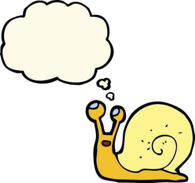 Bir insan tarafından çizilmiş düşünce balonlu çizgi film salyangozu.