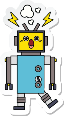 Bir insan tarafından çizilmiş şirin çizgi film robotunun çıkartması.