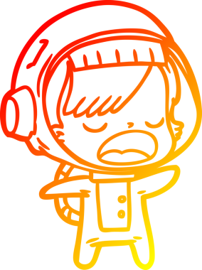 Bir insan tarafından çizilmiş, konuşan astronot bir kadının sıcak çizgi çizimi.