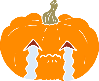 Düz renkli karikatür, bir insan tarafından çizilmiş cadılar bayramı balkabağı.