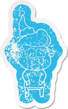 Bir insan tarafından çizilmiş Noel Baba şapkası takan ağlayan bir adamın garip karikatürü.