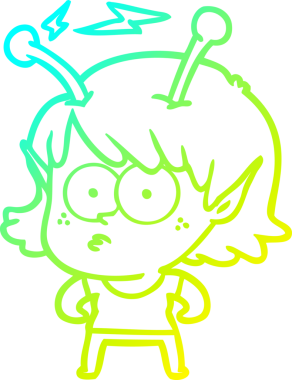 Bir insan tarafından çizilmiş bir uzaylı kız çizgi filmi.