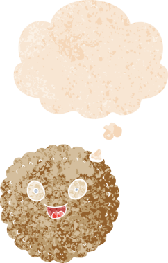 Düşünce baloncuklu çizgi film bisküvisi grunge sıkıntılı retro dokuma tarzı bir insan tarafından çizilmiş