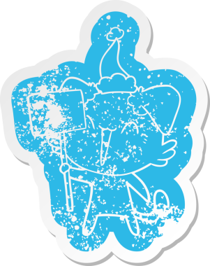 Mutlu, küçük bir çizgi film. Bir insan tarafından çizilmiş Noel Baba şapkası takan bir köpeğin çıkartması.