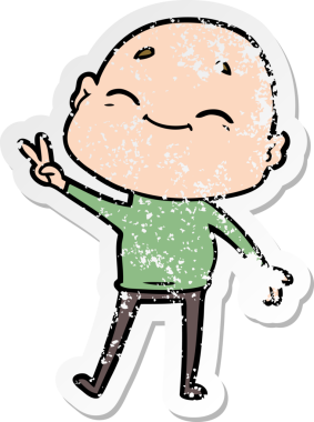 Bir insan tarafından çizilmiş mutlu, kel bir adamın sıkıntılı çıkartması.