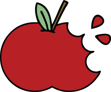 Bir insan tarafından çizilmiş kırmızı elma karikatürü.