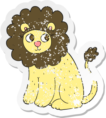 Bir insan tarafından çizilmiş şirin bir aslanın gerilmiş desenli çıkartması.