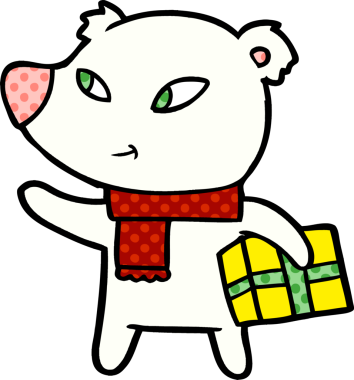 Kutup ayısı Noel hediyesi olarak bir insan tarafından çizilmiş karikatür.