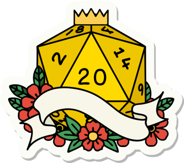 Bir insan tarafından çizilmiş 20 D20 zarının çıkartması.