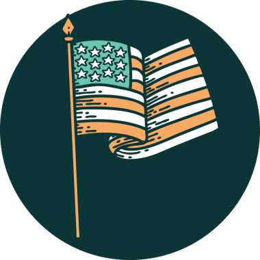 Amerikan bayrağının insan tarafından çizilmiş ikonik dövme şekli.