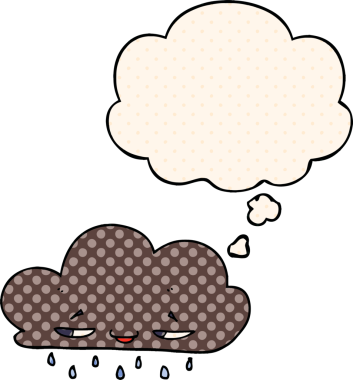 Çizgi roman tarzında bir insan tarafından çizilmiş düşünce baloncuklu yağmur bulutu.