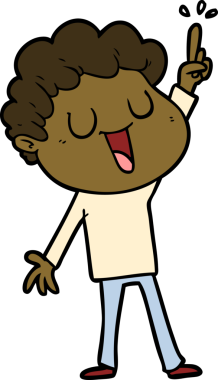 Bir insan tarafından çizilmiş harika bir fikri olan gülen karikatür adamı.