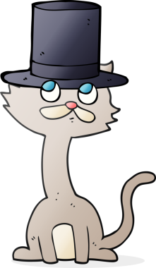 Bir insan tarafından çizilmiş silindir şapkalı kedi çizimi.