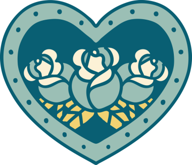 Bir insan tarafından çizilmiş kalp ve çiçeklerin ikonik dövme şekli