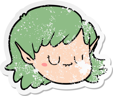 Bir insan tarafından çizilmiş karikatür elf kızının sıkıntılı çıkartması.