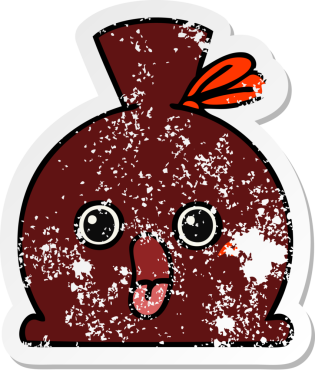 Bir insan tarafından çizilmiş şirin bir karikatür çuvalının sıkıntılı çıkartması.