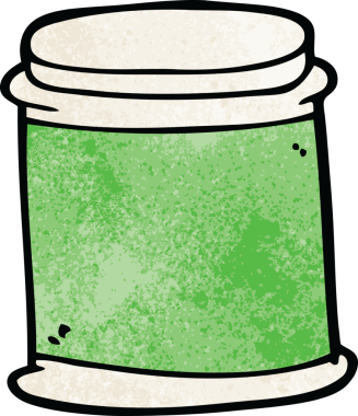 Bir insan tarafından çizilmiş vitamin kapları.