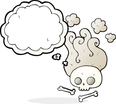 Bir insan tarafından çizilmiş serbest çizim balon kafatası ve kemikler.